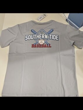 Southern Tide Gray Youth Baseball Graphic Tee with Blue Logo
